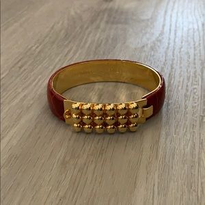 Vita Fede Red Snakeskin Stud Cuff Bracelet